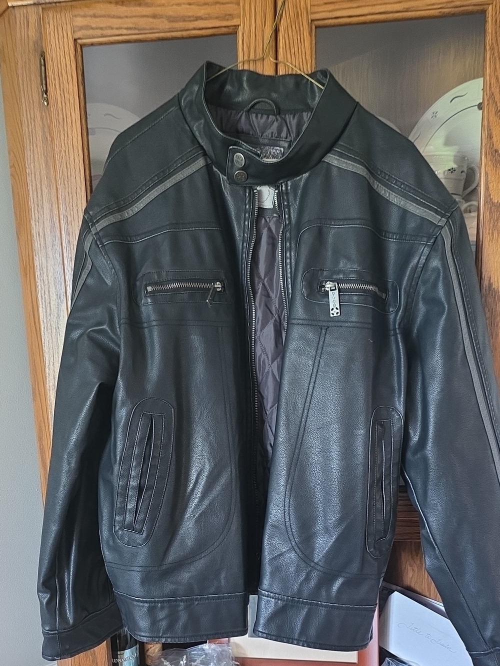 Men's Black Faux Leather Zip-Up Jacket